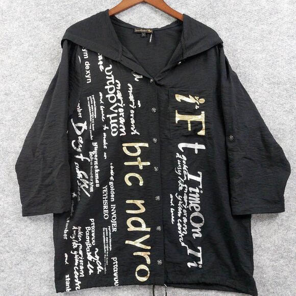 Jane & John Pullover Womens Sz L Black Hooded Graphic Drawstring Casual Baggy - Picture 1 of 10